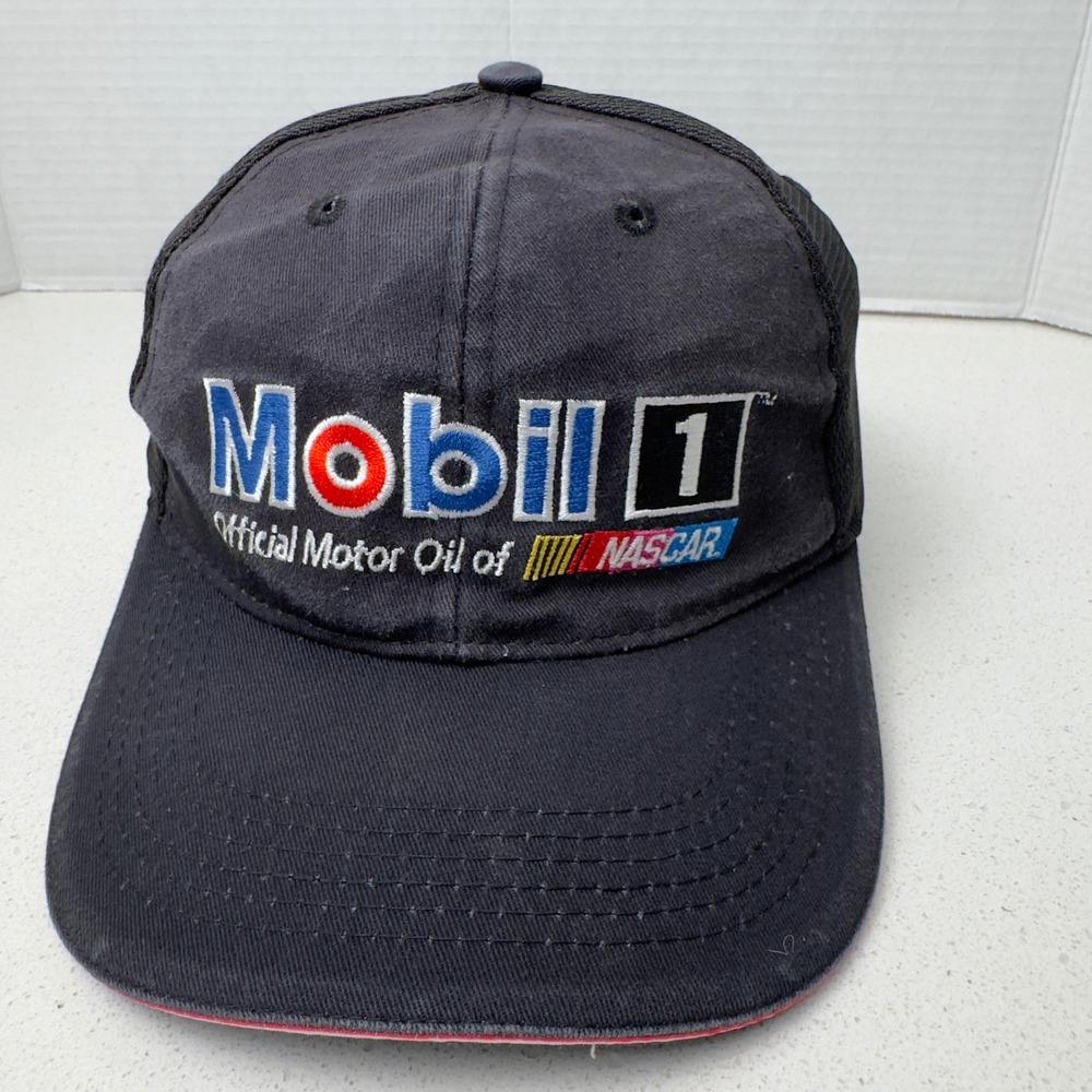 Mobil 1 NASCAR Hat Official Motor Oil Racing Cap Pegasus‎ Logo Black
